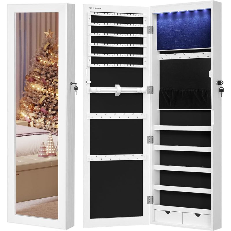 Casa si Gradina - Mobilier - Mobilier baie - Comode baie - Dulap de bijuterii cu oglinda, montare pe perete, incuietoare, 37x10x120cm, alb - Infinity.ro