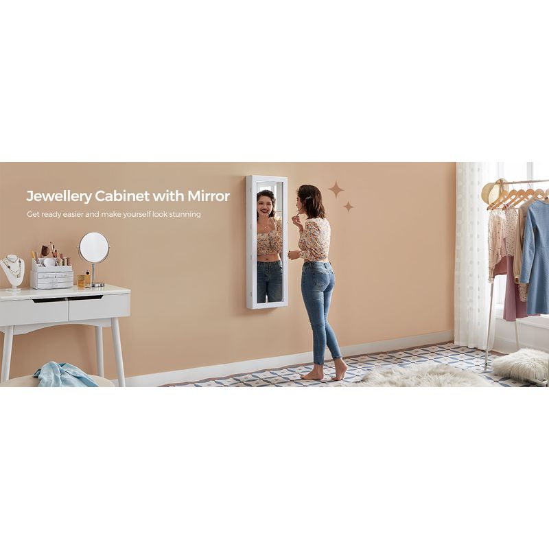 Casa si Gradina - Mobilier - Mobilier baie - Comode baie - Dulap de bijuterii cu oglinda, montare pe perete, incuietoare, 37x10x120cm, alb - Infinity.ro