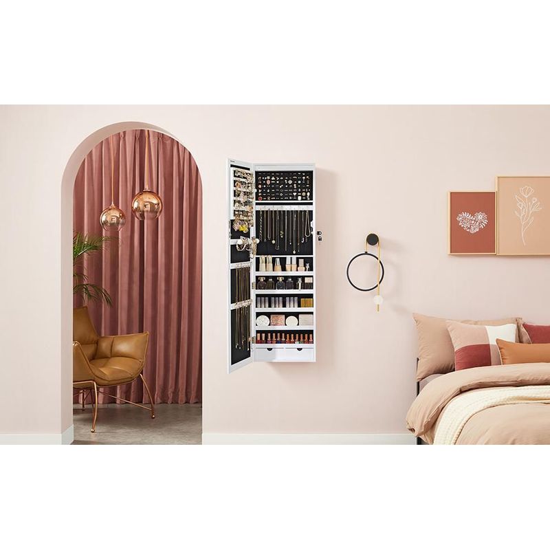 Casa si Gradina - Mobilier - Mobilier baie - Comode baie - Dulap de bijuterii cu oglinda, montare pe perete, incuietoare, 37x10x120cm, alb - Infinity.ro