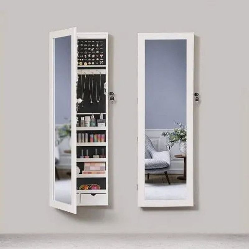 Casa si Gradina - Mobilier - Mobilier baie - Comode baie - Dulap de bijuterii cu oglinda, montare pe perete, incuietoare, 37x10x120cm, alb - Infinity.ro