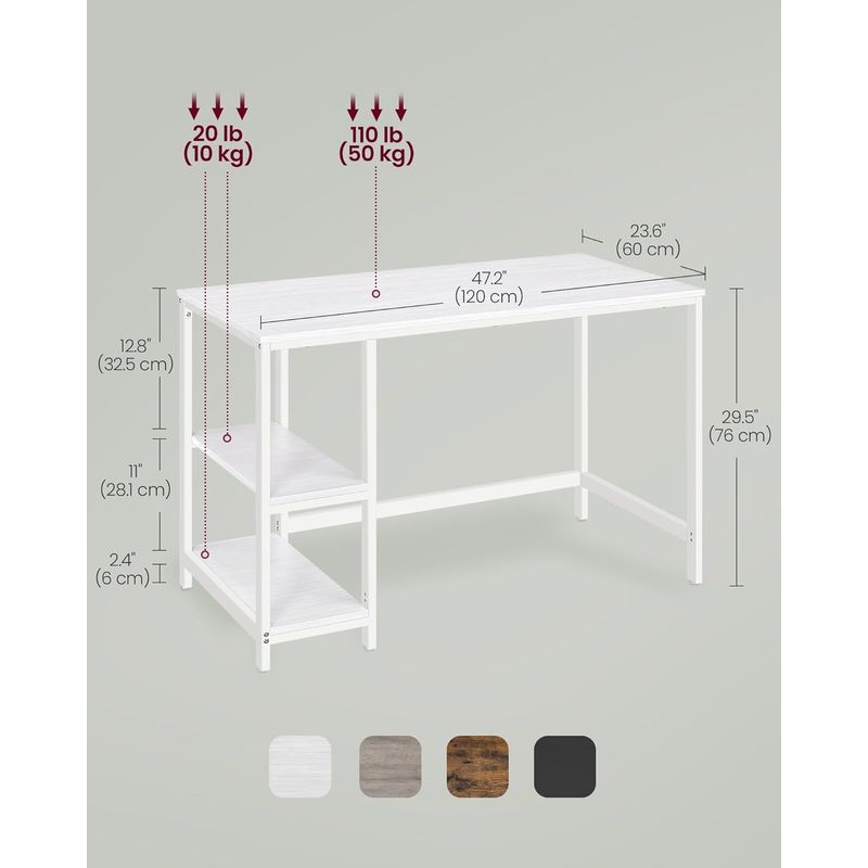 Casa si Gradina - Mobilier - Mese si birouri - Birouri - Birou cu 2 rafturi stanga sau dreapta, stil industrial, 60x120x76 cm, alb - Infinity.ro