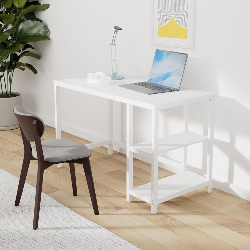 Casa si Gradina - Mobilier - Mese si birouri - Birouri - Birou cu 2 rafturi stanga sau dreapta, stil industrial, 60x120x76 cm, alb - Infinity.ro