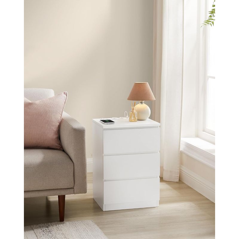 Casa si Gradina - Mobilier - Comode si corpuri - Noptiere - Set de 2 noptiere, cu sertare, 2 prize si 2 USB, 35x40x59 cm, alb - Infinity.ro