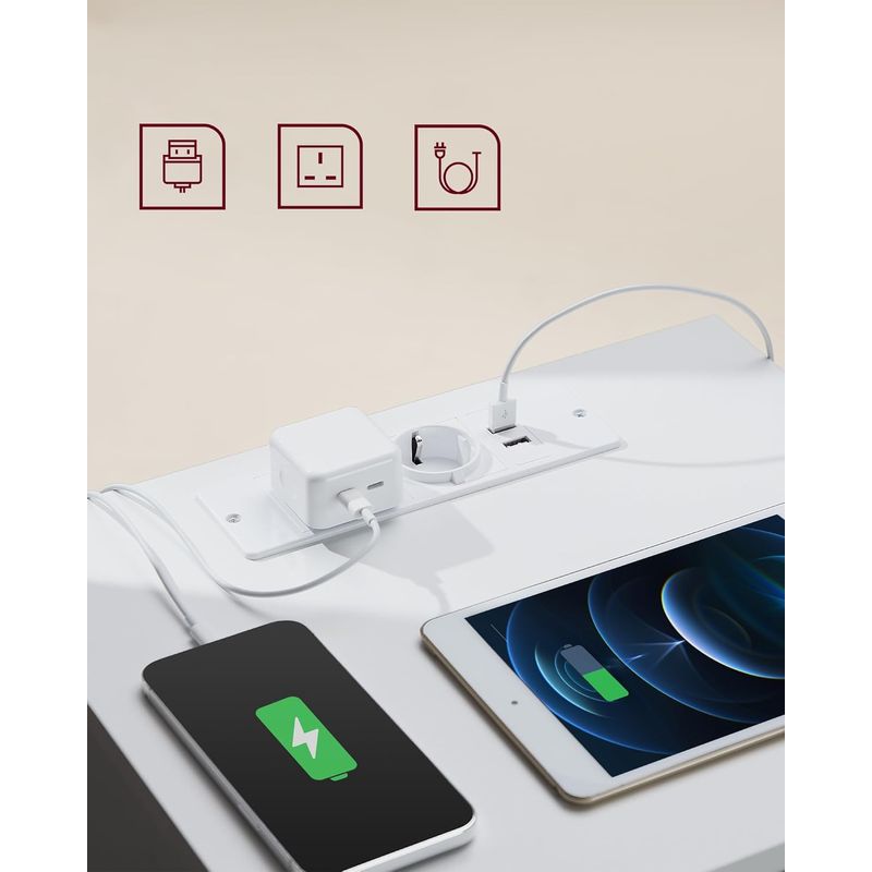 Casa si Gradina - Mobilier - Comode si corpuri - Noptiere - Set de 2 noptiere, cu sertare, 2 prize si 2 USB, 35x40x59 cm, alb - Infinity.ro