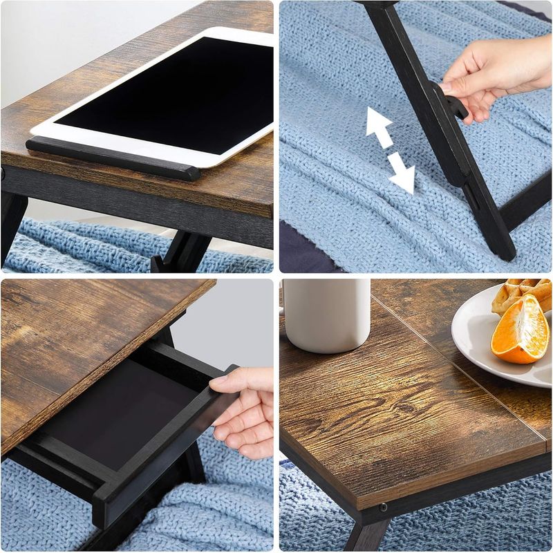 Laptop, Telefoane si Tablete - Laptopuri si accesorii - Accesorii Laptop - Standuri/Coolere notebook - Masa de pat pentru laptop, plabila si reglabila, 71x35x23 cm, maro - Infinity.ro