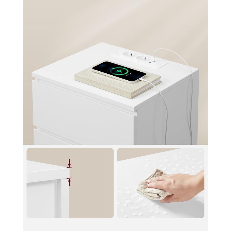 Casa si Gradina - Mobilier - Comode si corpuri - Noptiere - Set de 2 noptiere, cu sertare, 2 prize si 2 USB, 35x40x59 cm, alb - Infinity.ro