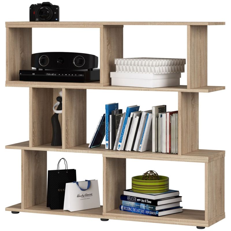 Casa si Gradina - Mobilier - Biblioteci si rafturi - Etajere - Etajera modulara cu 6 rafturi pentru depozitare, PAL laminat 16 mm, 120x28x108 cm, stejar sonoma - Infinity.ro