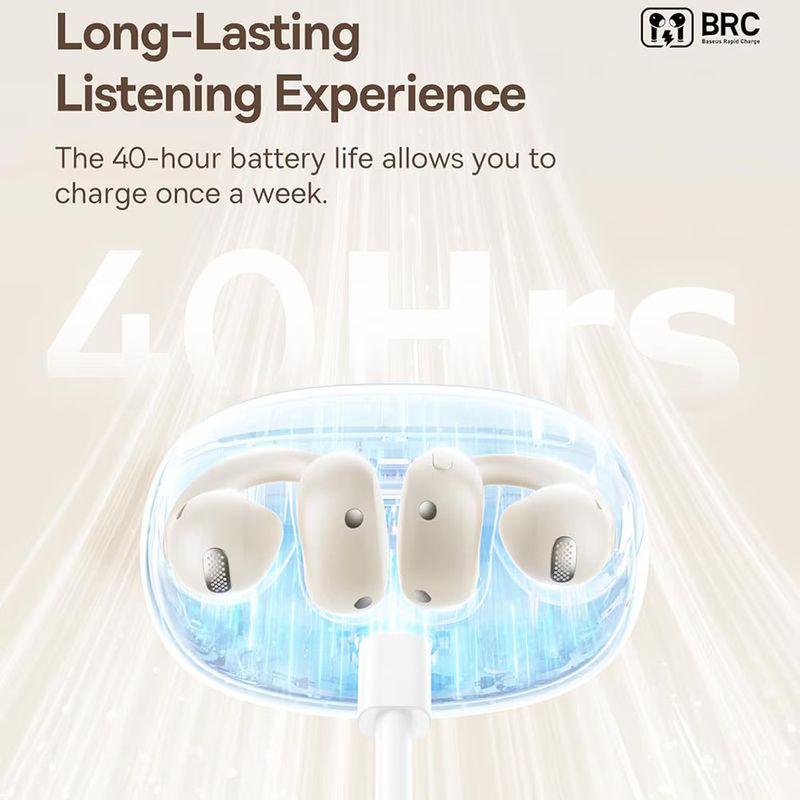 TV, Audio-Video si Foto - Portabile audio - Casti audio - Casti Fara Fir, Open Ear Clip-on Design, BT V5.4, IP57 Waterproof, 600mAh - Baseus (A00083501226-00) - White - Infinity.ro