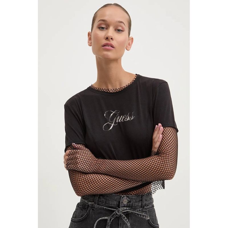 Fashion, accesorii si bijuterii - Femei - Imbracaminte femei - Camasi si bluze femei - Tricou de dama Guess Originals W4BP12 M INTL Negru - Infinity.ro