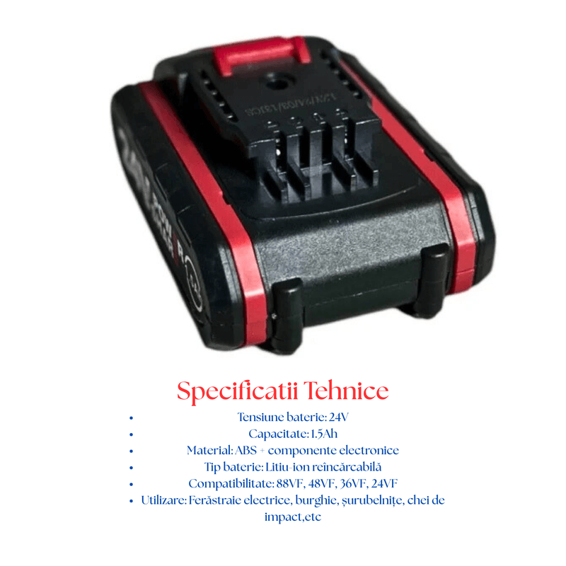 Casa si Gradina - Constructii - Scule electrice si accesorii - Acumulatori si incarcatoare scule electrice - Set 2 x Acumulatori APF Li-Ion 24V, compatibile cu acumulatori 88VF/48VF/36VF/24VF, 1.5-10.0Ah + Bit Magnetic - Infinity.ro