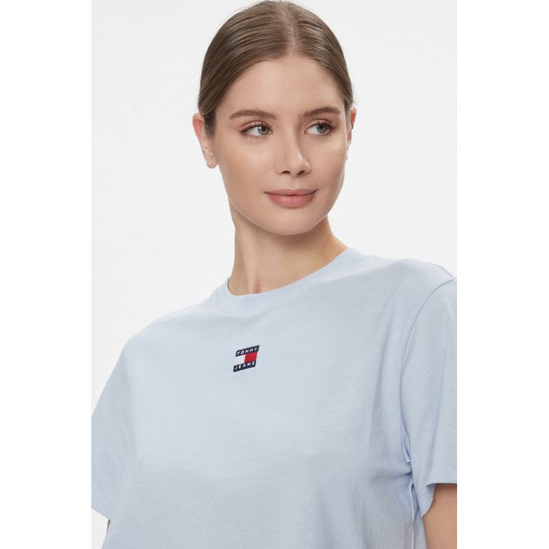 Fashion, accesorii si bijuterii - Femei - Imbracaminte femei - Tricouri si topuri femei - Tricou dama Tommy Jeans Badge DW0DW17391 XS INTL Albastru deschis - Infinity.ro