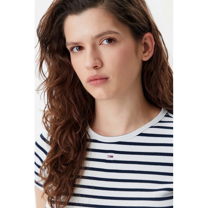 Fashion, accesorii si bijuterii - Femei - Imbracaminte femei - Tricouri si topuri femei - Tricou Dama Tommy Hilfiger DW0DW17383 S INTL Alb - Infinity.ro