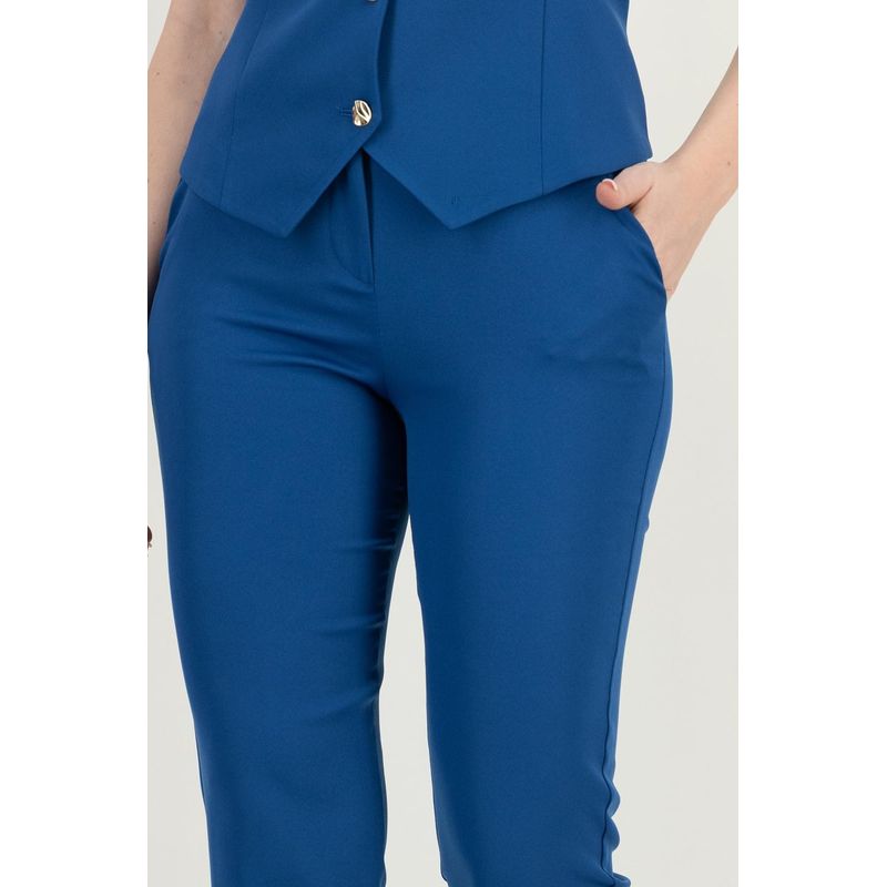 Fashion, accesorii si bijuterii - Femei - Imbracaminte femei - Pantaloni femei - Pantaloni dama din stofa, conici, cu talie inalta si buzunare laterale M INTL Albastru - Infinity.ro