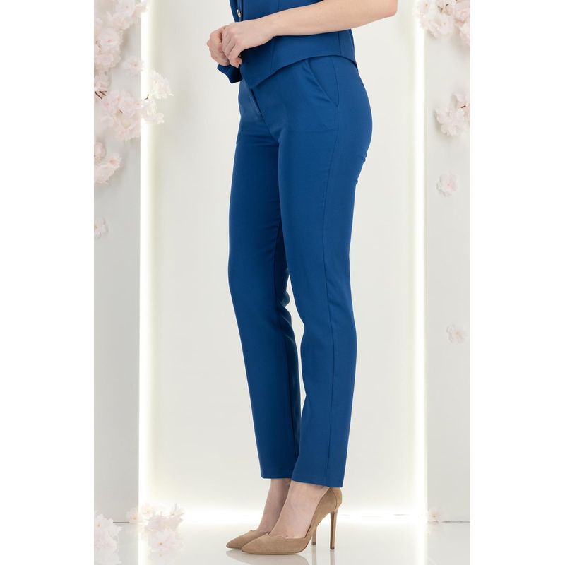 Fashion, accesorii si bijuterii - Femei - Imbracaminte femei - Pantaloni femei - Pantaloni dama din stofa, conici, cu talie inalta si buzunare laterale M INTL Albastru - Infinity.ro