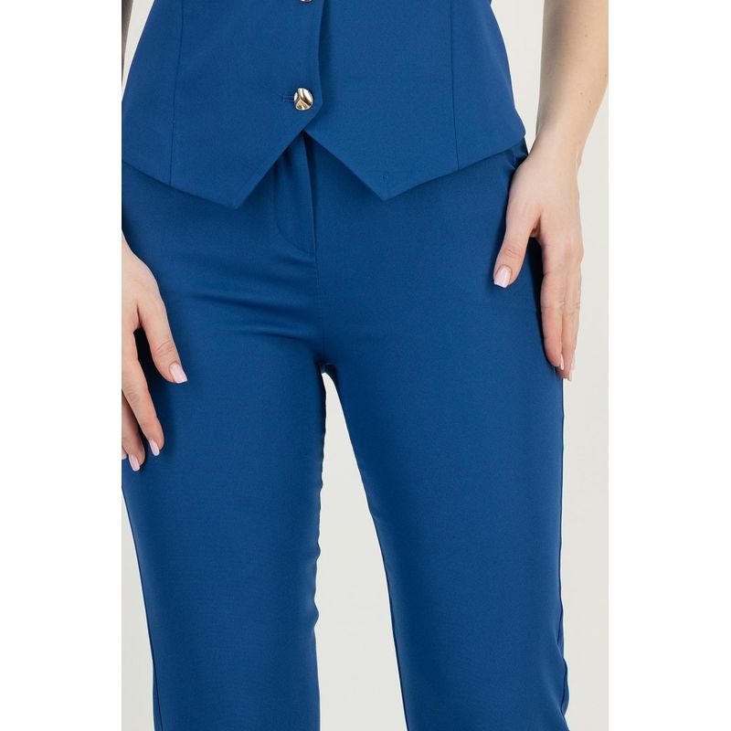Fashion, accesorii si bijuterii - Femei - Imbracaminte femei - Pantaloni femei - Pantaloni dama din stofa, conici, cu talie inalta si buzunare laterale M INTL Albastru - Infinity.ro
