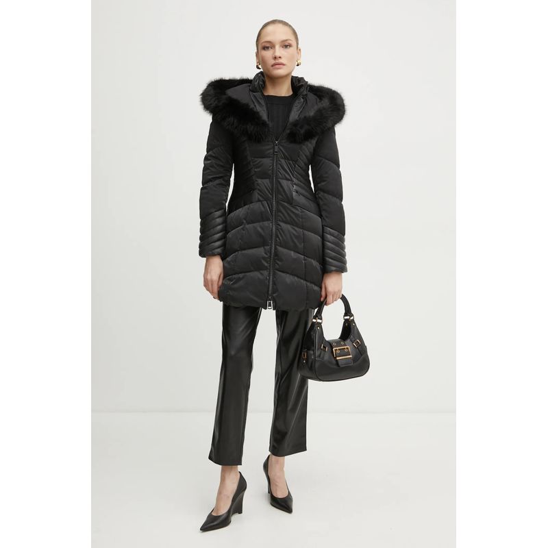 Fashion, accesorii si bijuterii - Femei - Imbracaminte femei - Jachete si geci femei - Geaca Dama Guess OXANA W4BL61 – Matlasata, Cambrata, cu Gluga din Blana Sintetica Negru S INTL - Infinity.ro