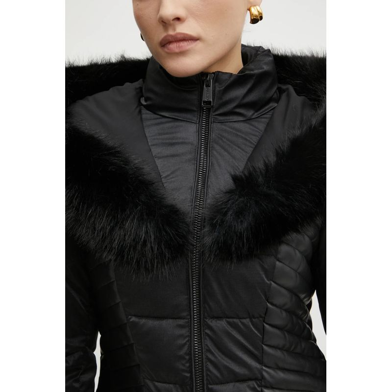 Fashion, accesorii si bijuterii - Femei - Imbracaminte femei - Jachete si geci femei - Geaca Dama Guess OXANA W4BL61 – Matlasata, Cambrata, cu Gluga din Blana Sintetica Negru S INTL - Infinity.ro