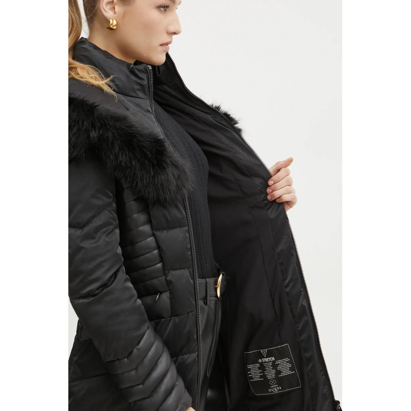 Fashion, accesorii si bijuterii - Femei - Imbracaminte femei - Jachete si geci femei - Geaca Dama Guess OXANA W4BL61 – Matlasata, Cambrata, cu Gluga din Blana Sintetica Negru S INTL - Infinity.ro