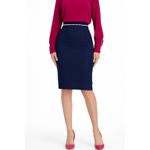 Fashion, accesorii si bijuterii - Femei - Imbracaminte femei - Fuste femei - Fusta creion pana la genunchi din stofa elastica, accesorizata cu perle M INTL Albastru - Infinity.ro