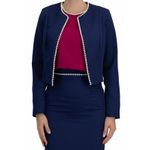 Fashion, accesorii si bijuterii - Femei - Imbracaminte femei - Sacouri si veste femei - Sacou scurt din stofa elastica, croi drept, accesorizat cu perle M INTL Albastru - Infinity.ro