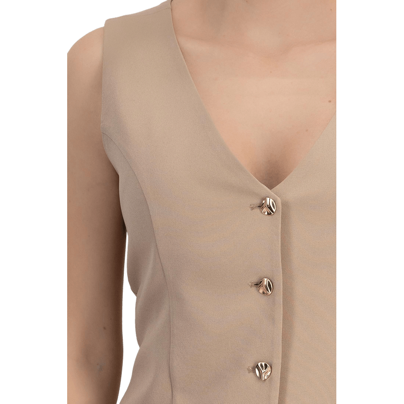 Fashion, accesorii si bijuterii - Femei - Imbracaminte femei - Sacouri si veste femei - Vesta eleganta din stofa, cu croi usor cambrat si decolteu in V S INTL Bej - Infinity.ro