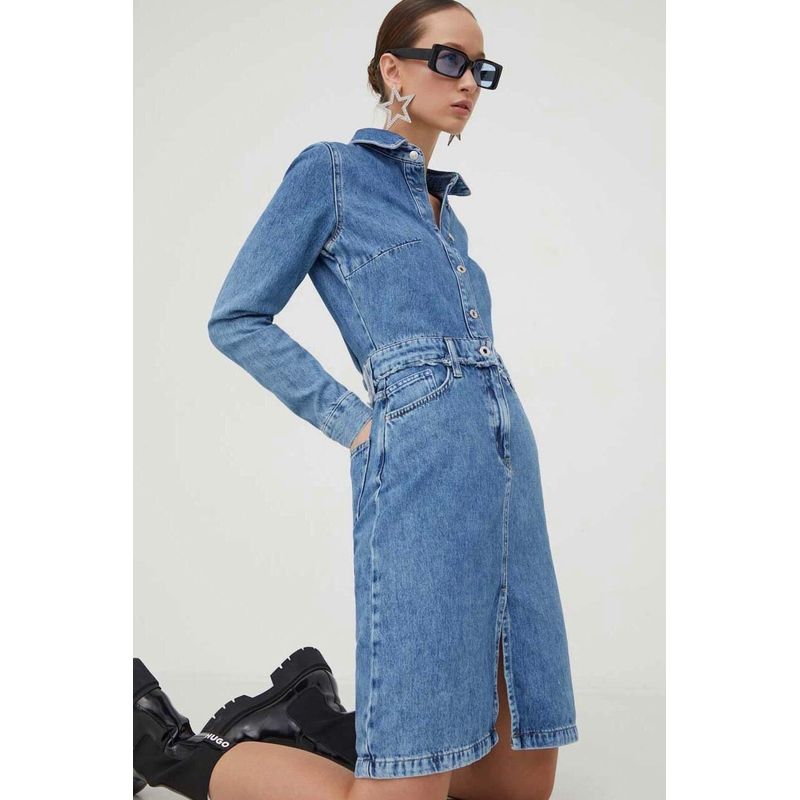 Fashion, accesorii si bijuterii - Femei - Imbracaminte femei - Rochii femei - Rochie de denim Karl Lagerfeld Jeans cu aspect 2in1 S INTL Albastru melange - Infinity.ro