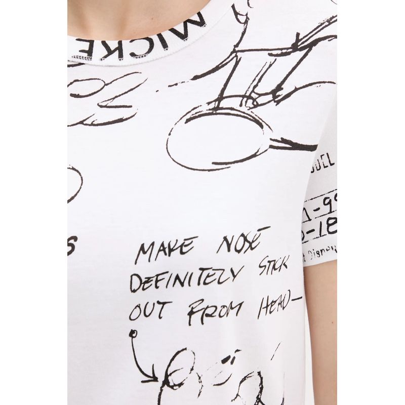 Fashion, accesorii si bijuterii - Femei - Imbracaminte femei - Tricouri si topuri femei - Tricou dama Desigual din bumbac MICKEY SKETCH L INTL Alb - Infinity.ro