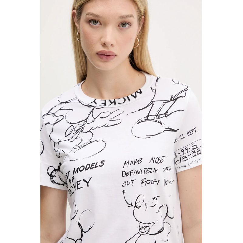 Fashion, accesorii si bijuterii - Femei - Imbracaminte femei - Tricouri si topuri femei - Tricou dama Desigual din bumbac MICKEY SKETCH L INTL Alb - Infinity.ro