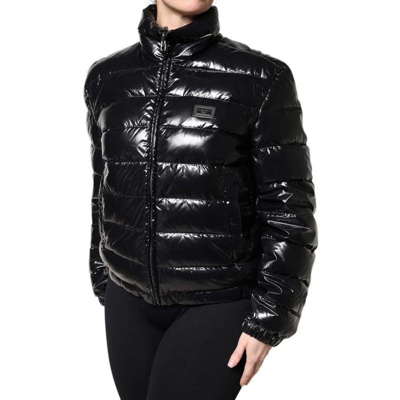 Fashion, accesorii si bijuterii - Femei - Imbracaminte femei - Jachete si geci femei - Geaca puffer dama Dolce & Gabbana lucioasa, cu guler inalt Negru XL INTL - Infinity.ro