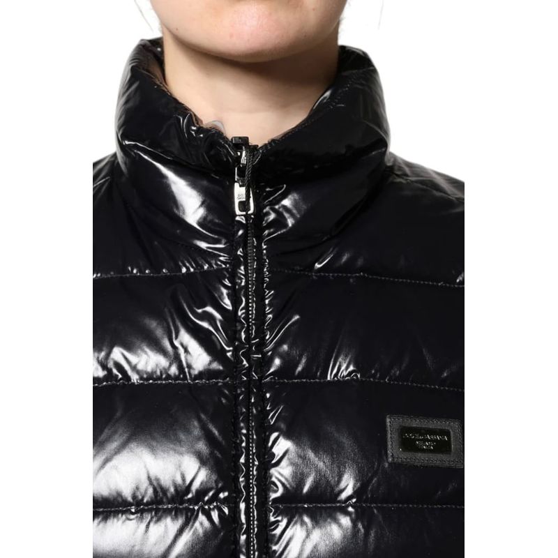 Fashion, accesorii si bijuterii - Femei - Imbracaminte femei - Jachete si geci femei - Geaca puffer dama Dolce & Gabbana lucioasa, cu guler inalt Negru XL INTL - Infinity.ro