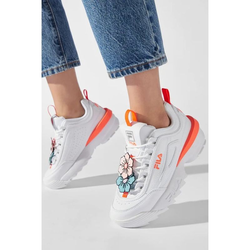 Fashion, accesorii si bijuterii - Femei - Incaltaminte femei - Pantofi femei - Pantofi sport de piele ecologica Fila cu aspect masiv Disruptor Flower 39 EU Alb - Infinity.ro