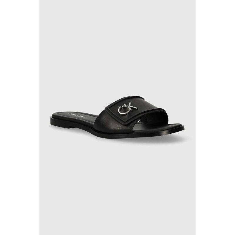 Fashion, accesorii si bijuterii - Femei - Incaltaminte femei - Slapi si papuci femei - Slapi dama Calvin Klein Flat Slide Relock Lth HW0HW01939 37 EU Negru - Infinity.ro