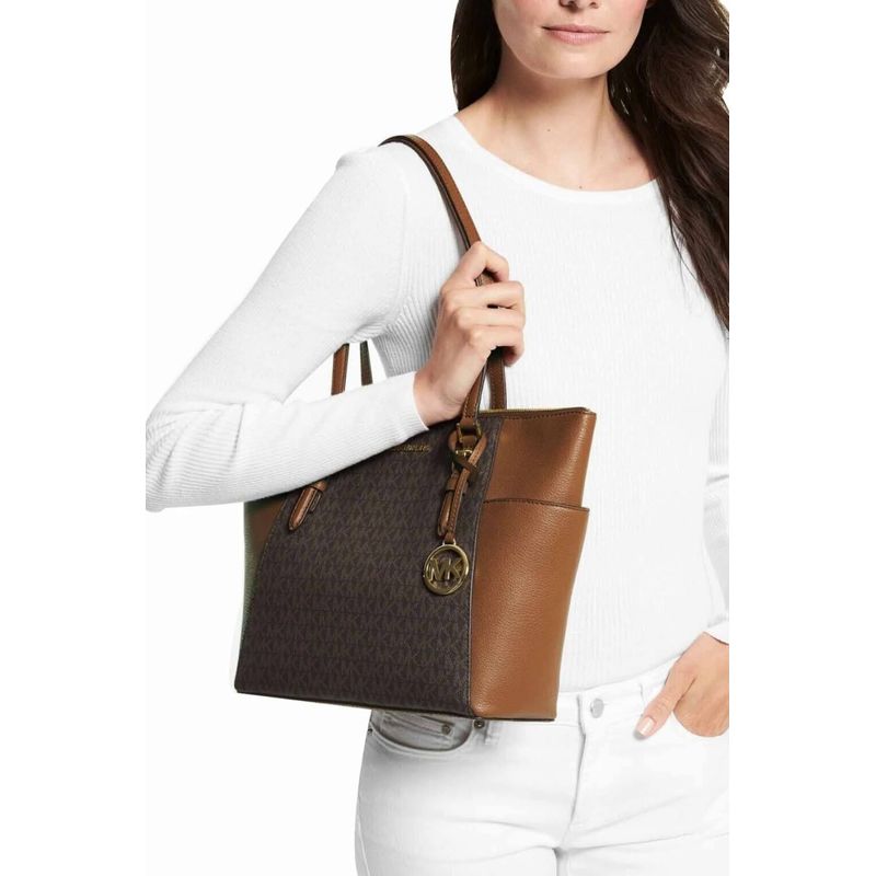 Fashion, accesorii si bijuterii - Femei - Accesorii femei - Genti si rucsacuri femei - Geanta dama mare Michael Kors din piele tote Charlotte 38 x 26 x 11 cm Maro - Infinity.ro