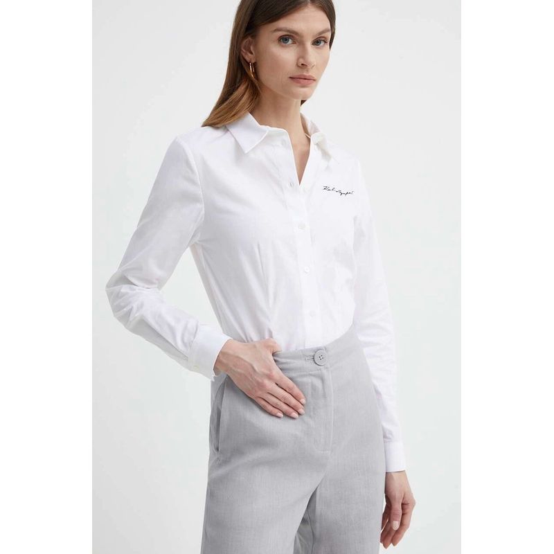 Fashion, accesorii si bijuterii - Femei - Imbracaminte femei - Camasi si bluze femei - Camasa dama Oxford Karl Lagerfeld 24WW1607 40 EU Alb - Infinity.ro