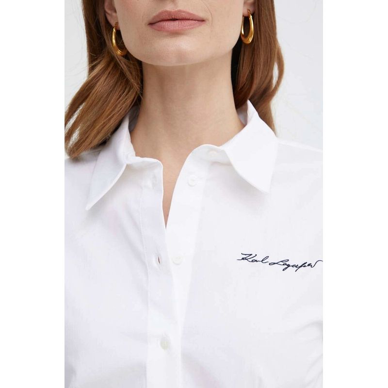 Fashion, accesorii si bijuterii - Femei - Imbracaminte femei - Camasi si bluze femei - Camasa dama Oxford Karl Lagerfeld 24WW1607 40 EU Alb - Infinity.ro