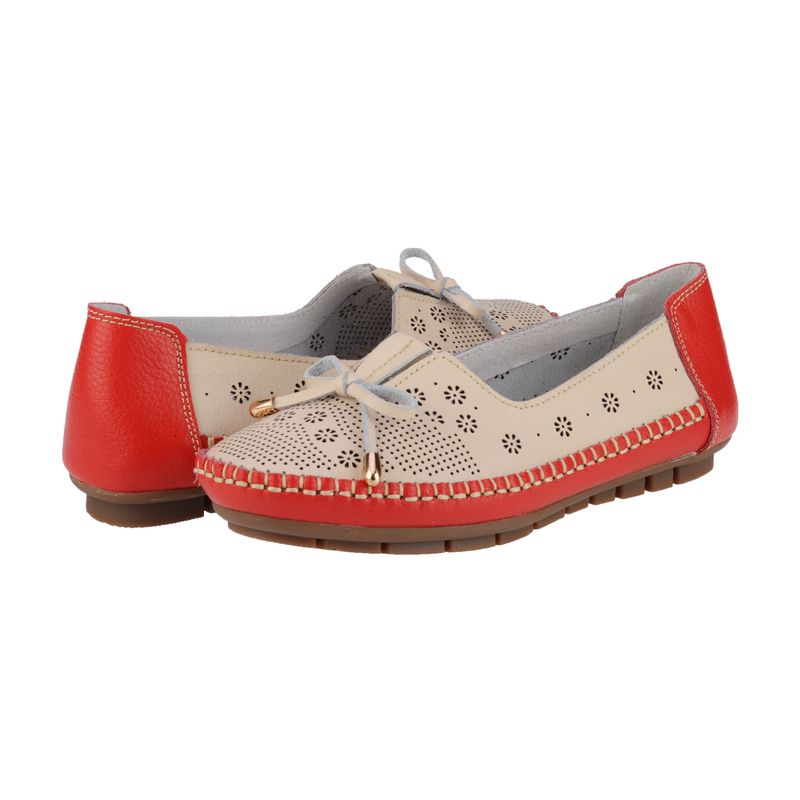 Fashion, accesorii si bijuterii - Femei - Incaltaminte femei - Balerini femei - Balerini dama din piele naturala Feeling Moreno, beige-red 37 - Infinity.ro