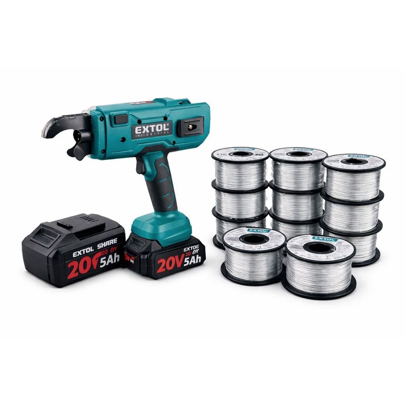 Casa si Gradina - Constructii - Scule electrice si accesorii - Masini de gaurit si insurubat - Masina de legat fier beton cu baterie EXTOL INDUSTRIAL brushless 1x5Ah + 10 sarme incluse - Infinity.ro