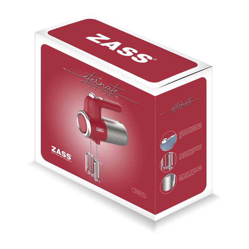 Electronice si Electrocasnice - Electrocasnice bucatarie - Mixere, tocatoare & roboti de bucatarie - Mixere - Mixer de mana Zass ZHM 15 Scarlet Sage, 500 W, 5 viteze + Turbo, accesorii incluse - Infinity.ro