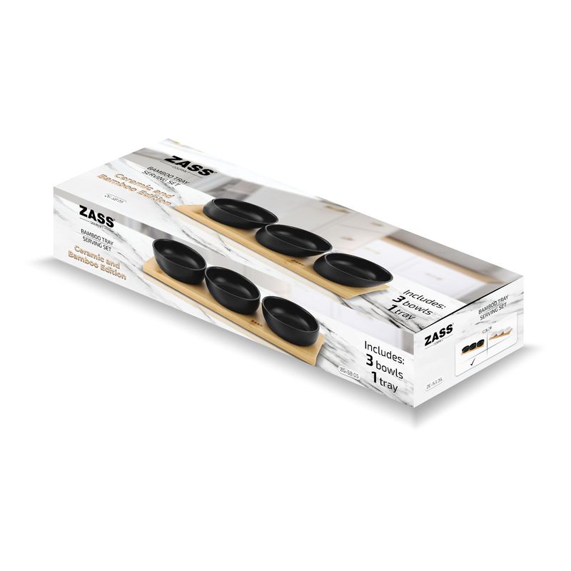 Casa si Gradina - Bucatarie si vesela - Vesela si tacamuri - Vesela pentru servire - Set boluri servire pe suport de bambus ZASS ZG-SB 05 Alb - Infinity.ro