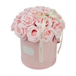 Market - Cadouri - Flori si aranjamente - Flower box 21 trandafiri parfumati din sapun, cutie transparenta cu maner, cadou elegant pentru femei, roz, BUK08R - Infinity.ro