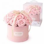 Market - Cadouri - Flori si aranjamente - Flower box 21 trandafiri parfumati din sapun, cutie transparenta cu maner, cadou elegant pentru femei, roz, BUK08R - Infinity.ro