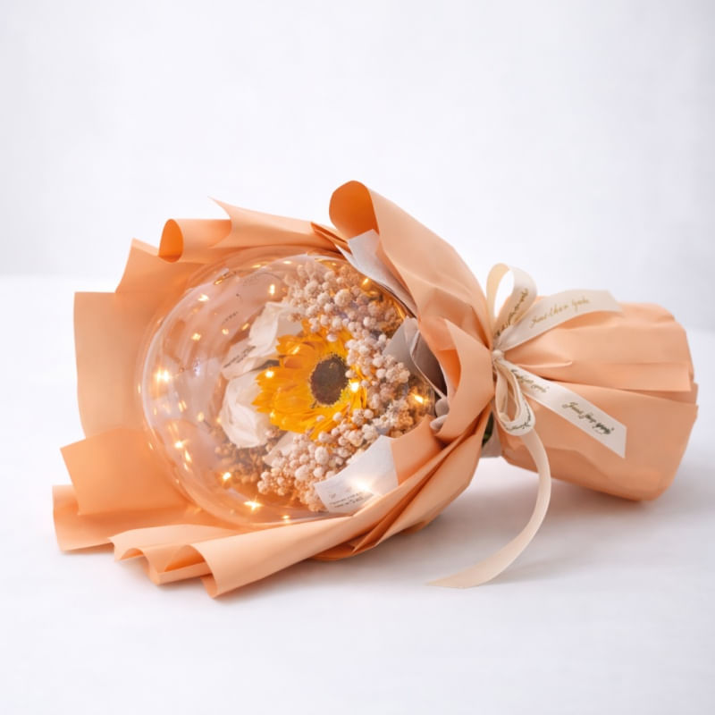 Market - Cadouri - Flori si aranjamente - Buchet cu flori parfumate din spaun, cu lumini LED in sfera, cadou in cutie eleganta, 3 moduri Iluminare, 30 cm, BUK14ZO - Infinity.ro