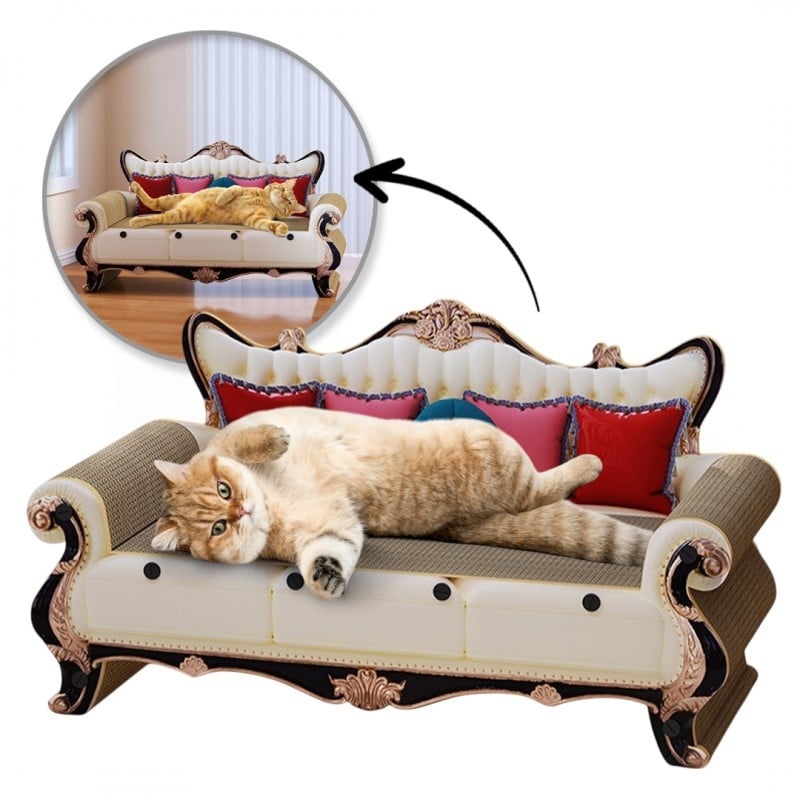 Petshop - Accesorii petshop - Culcusuri si custi - Culcusuri si saltele - Canapea pentru pisici, 2 in 1, pat + ansamblu de zgariat din carton rezistent, 60 x 27 x 33 cm, eCarla, KOT19 - Infinity.ro