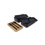 Casa si Gradina - Bucatarie si vesela - Organizare si depozitare bucatarie - Cutii alimentare - Lunch box dublu, 1.3 l, cu capac din bambus si tacamuri incluse, 2 nivele, negru, 8.5 x 10.5 x 9.3 cm, eCarla, PJM43 - Infinity.ro