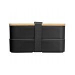 Casa si Gradina - Bucatarie si vesela - Organizare si depozitare bucatarie - Cutii alimentare - Lunch box dublu, 1.3 l, cu capac din bambus si tacamuri incluse, 2 nivele, negru, 8.5 x 10.5 x 9.3 cm, eCarla, PJM43 - Infinity.ro