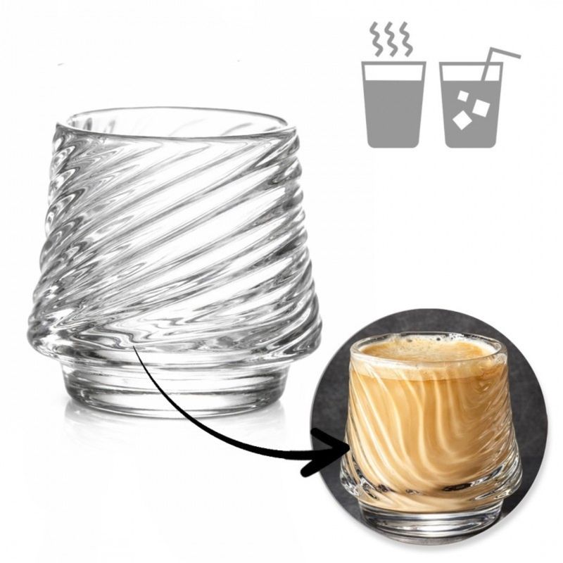 Casa si Gradina - Bucatarie si vesela - Cani si pahare - Cani si cesti - Pahar din sticla borosilicata, pentru cafea, bauturi si whisky, model striat, 7.5 x 8 cm, eCarla, SZK200 - Infinity.ro