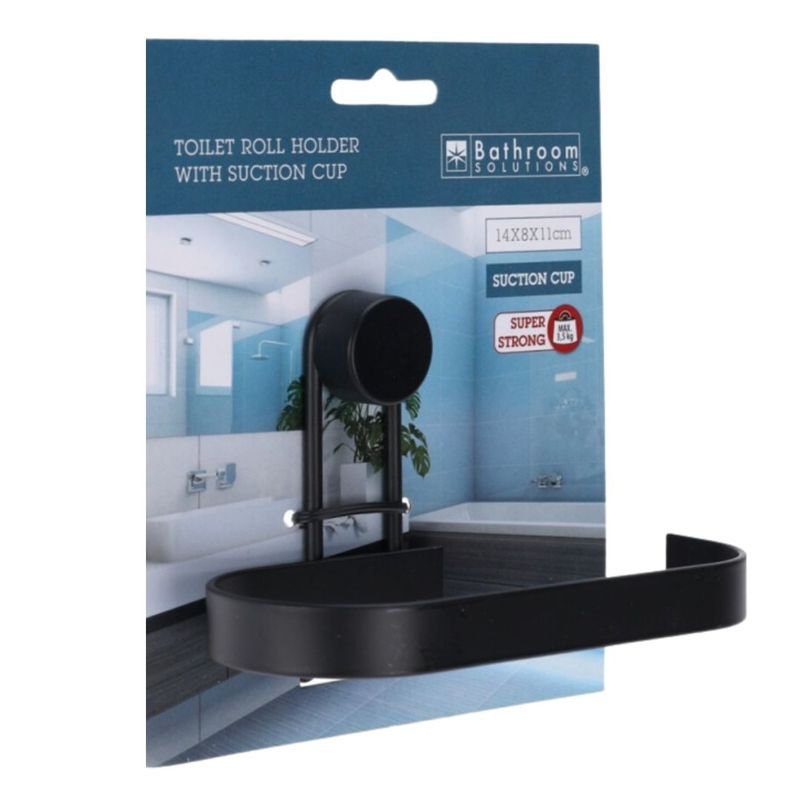 Casa si Gradina - Sanitare - Suporturi si accesorii baie - Accesorii baie - Suport hartie igienica, Bathroom Solutions, prindere cu ventuza, negru mat, 14x8x11 cm - Infinity.ro