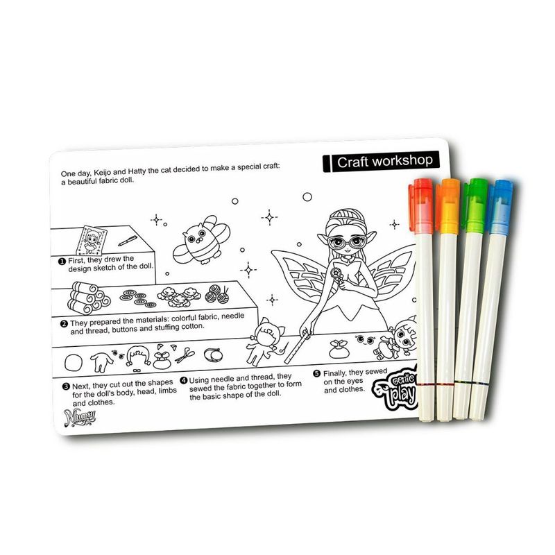 Jucarii, Copii si Bebe - Jucarii si jocuri - Jucarii & jocuri educative - Seturi de artizanat - Plansa de colorat reutilizabila, din silicon, cu 4 markere lavabile, Atelier de creatie, 21x29.7 cm, Genie Pets - Infinity.ro