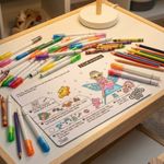 Jucarii, Copii si Bebe - Jucarii si jocuri - Jucarii & jocuri educative - Seturi de artizanat - Plansa de colorat reutilizabila, din silicon, cu 4 markere lavabile, Atelier de creatie, 21x29.7 cm, Genie Pets - Infinity.ro