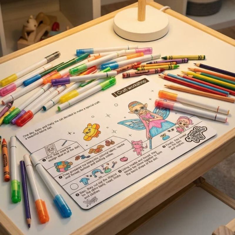 Jucarii, Copii si Bebe - Jucarii si jocuri - Jucarii & jocuri educative - Seturi de artizanat - Plansa de colorat reutilizabila, din silicon, cu 4 markere lavabile, Atelier de creatie, 21x29.7 cm, Genie Pets - Infinity.ro